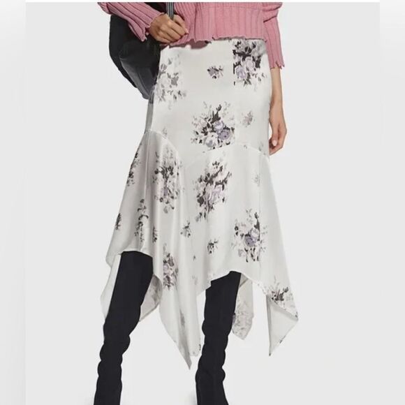 Ganni Cameron Floral Asymmetric Satin Midi Skirt. 36/ small - Picture 1 of 8